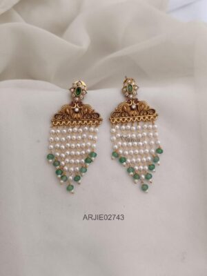 Floral Peacock Layered Pearl Earrings
