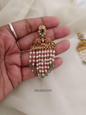 Floral Peacock Layered Pearl Earrings