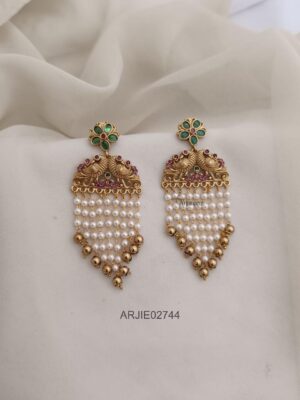 Floral Green Pearl Layered Earrings