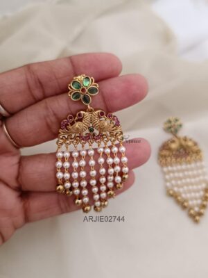 Floral Green Pearl Layered Earrings