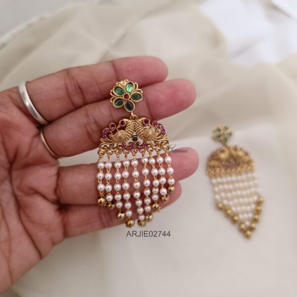 Floral Green Pearl Layered Earrings
