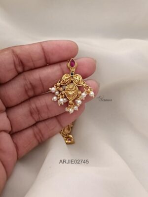Antique Leaf Pearl Earrings - Ruby & Green