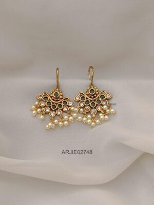 Green and White Hook Drop Earrings
