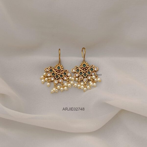 Green and White Hook Drop Earrings