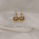Green and White Pearl Hook Earrings