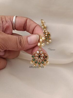 Green and White Pearl Hook Earrings