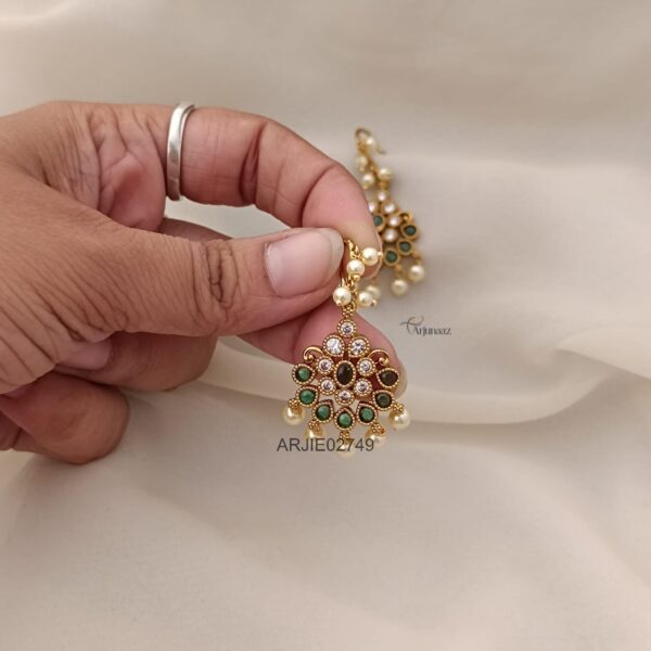 Green and White Pearl Hook Earrings