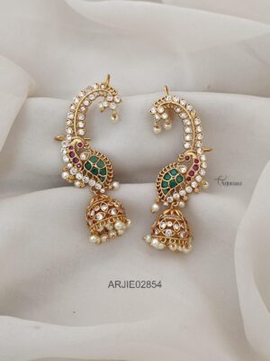 Multi Stone Peacock Antique Earcuffs