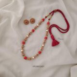 Trendy Coral and Pearl Mid Length Mala