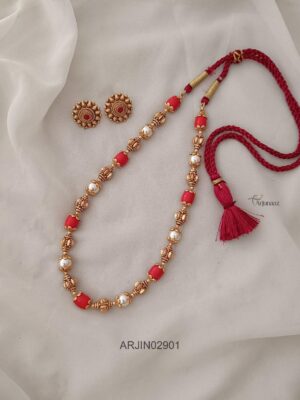 Trendy Coral and Pearl Mid Length Mala