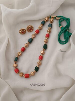Coral and Emerald Beads Necklace