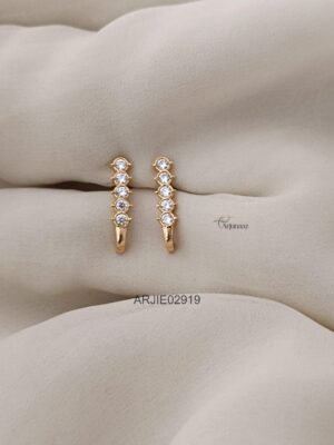 White Stone I Shape Screw Back Earrings