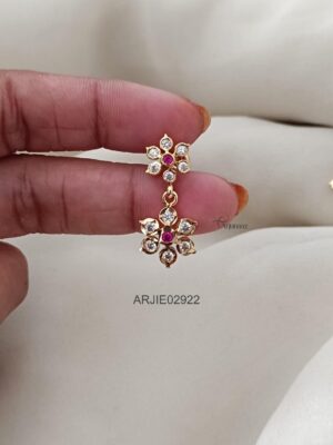 Gold Polish Ruby and White Dual Star Earrings