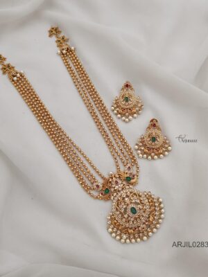 Gold Beaded AD Pendant Haram