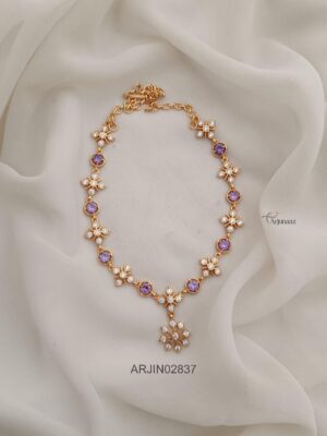 Purple and White Stone Floral Necklace