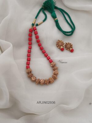 Coral Gold Beaded Necklace