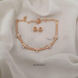 Gold Look Alike Floral White Stone Necklace ARJIE02937