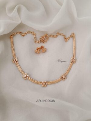 Gold Look Alike Floral White Stone Necklace ARJIE02938
