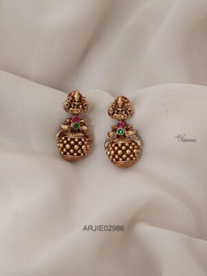 Ruby and Green Dotted Beaded Lakshmi Earrings