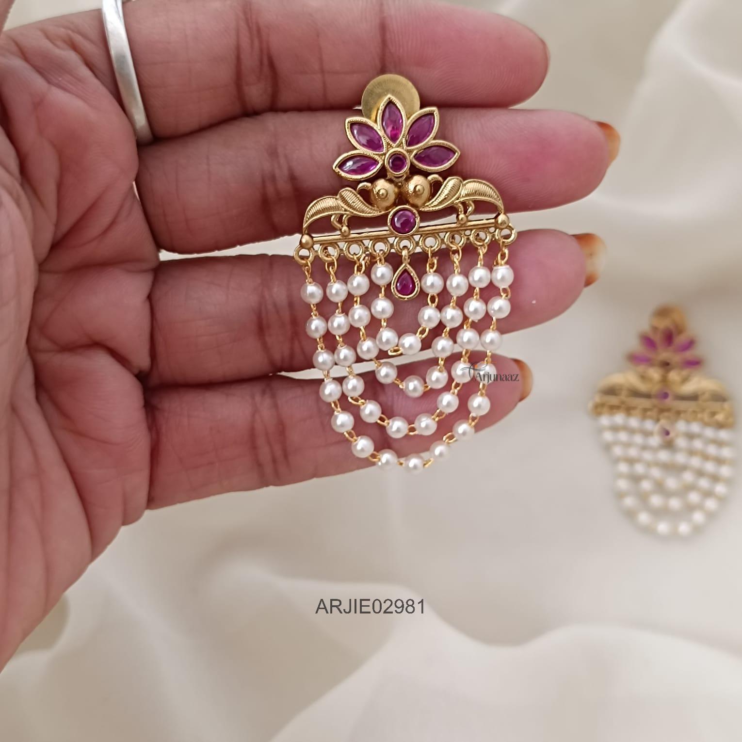 Ruby Layered Pearl Earrings Ruby Layered Pearl Earrings