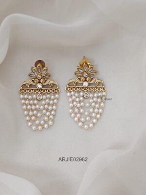White Stone Layered Pearl Earrings