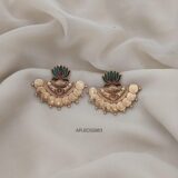 Green Enamel Lotus Coin Earrings