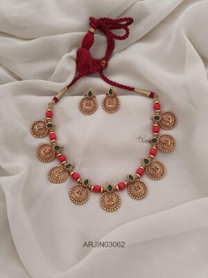 Coral and Lakshmi Thread Necklace
