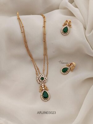 Tear Drop Emerald Thin Chain Necklace ARJIN03023