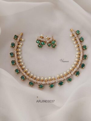 Emerald and White Stone Necklace