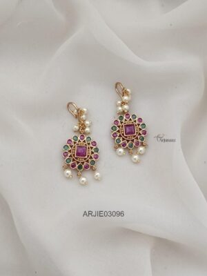 Pearl Ruby and Green Hook Earrings ARJIE03097