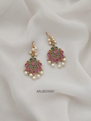 Pearl Ruby and Green Hook Earrings ARJIE03097