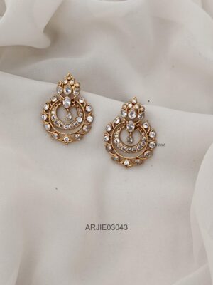 Gold Polish Stone Chandbali Earrings