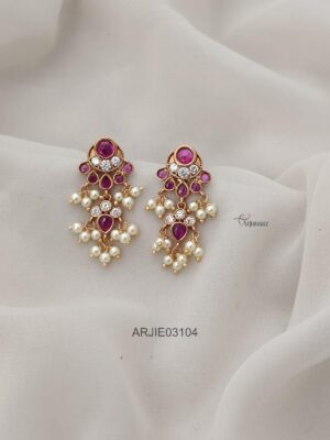 Ruby and White Pearl Earrings