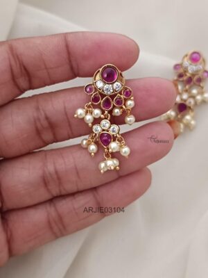 Ruby and White Pearl Earrings