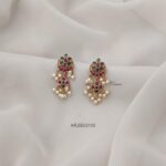 Ruby and Green Pearl Chandbali Earrings