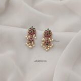 Ruby and Green Pearl Chandbali Earrings