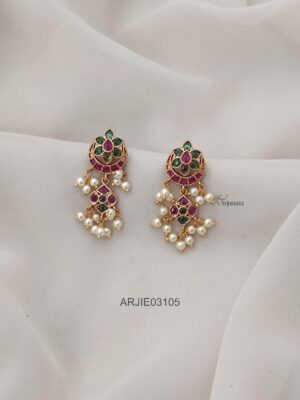 Ruby and Green Pearl Chandbali Earrings