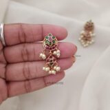 Ruby and Green Pearl Chandbali Earrings