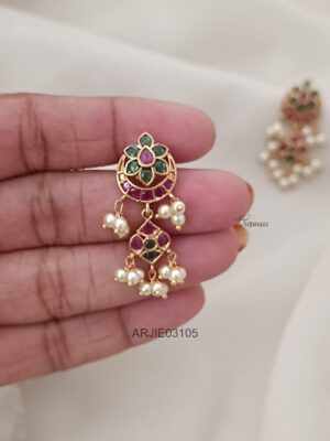Ruby and Green Pearl Chandbali Earrings