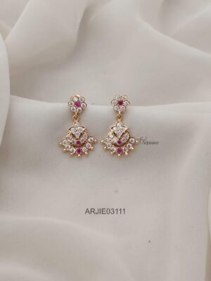 White Stone Screw Back Earrings