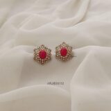 Matte Finish Coral and CZ Earrings