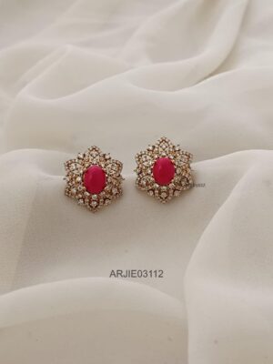 Matte Finish Coral and CZ Earrings