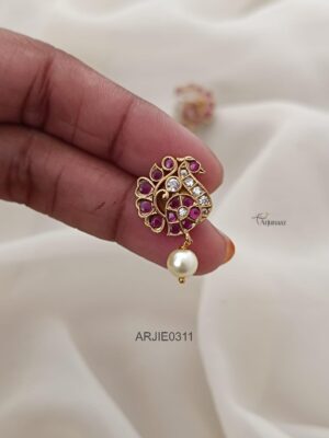 Ruby and White Peacock Earrings