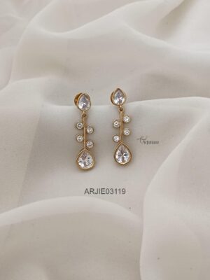 White Stone Thin Matte Earrings