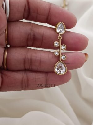 White Stone Thin Matte Earrings