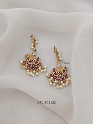 Elephant Ruby Hook Drop Earrings