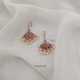 Ruby and Green Pearl Hook Drop Earrings