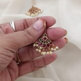 Ruby and Green Pearl Hook Drop Earrings