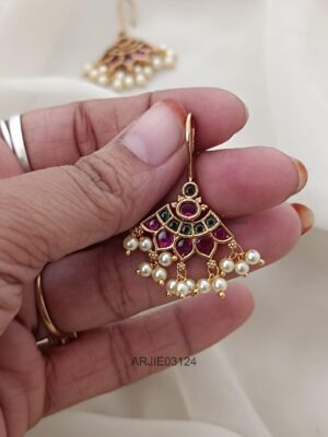 Ruby and Green Pearl Hook Drop Earrings