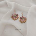 Ruby and Green Gold Beads Hook Drop Earrings